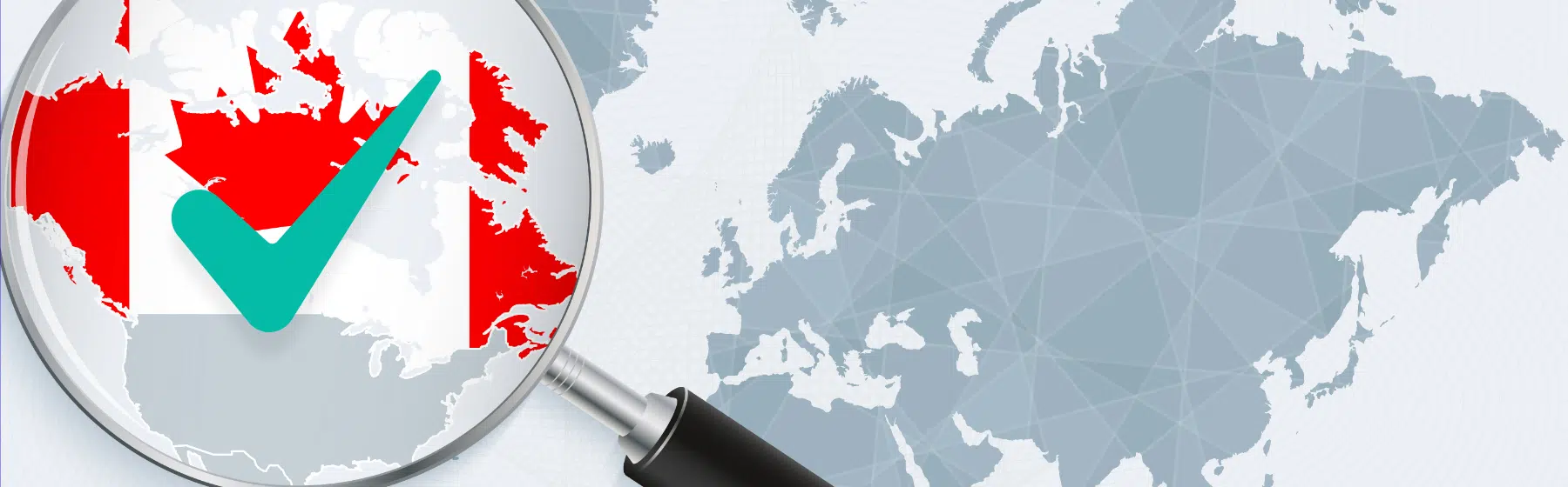 canada on magnifying glass with check mark 