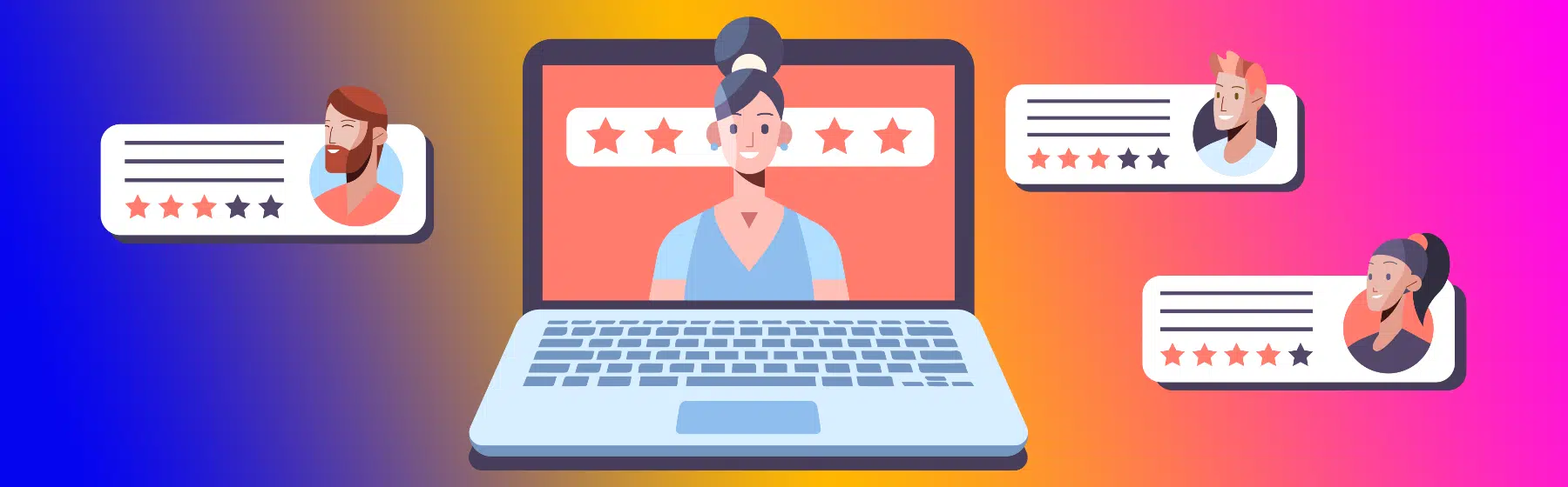 users reviews with rating stars showing on laptop screen