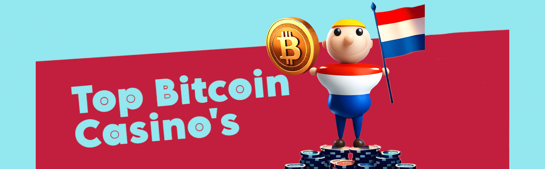 man met een nederlandse vlag in de ene hand en een bitcoin in de andere hand
