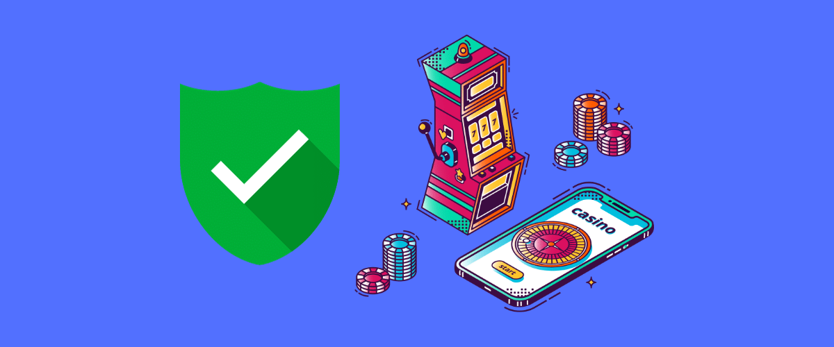 grote groene vinkje en mobiele telefoon met casinopagina